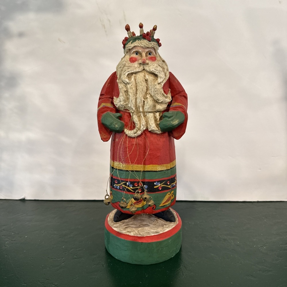 Vintage House Of Hatten Santa Figure 1991‎ Large Wood Metal Bells Christmas Red